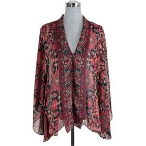 Soft Surroundings Kimono Top Florence Boho Tapestry Print Button‎ Front